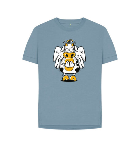 Stone Blue Angelic Cow Women's Relaxed Fit Tee