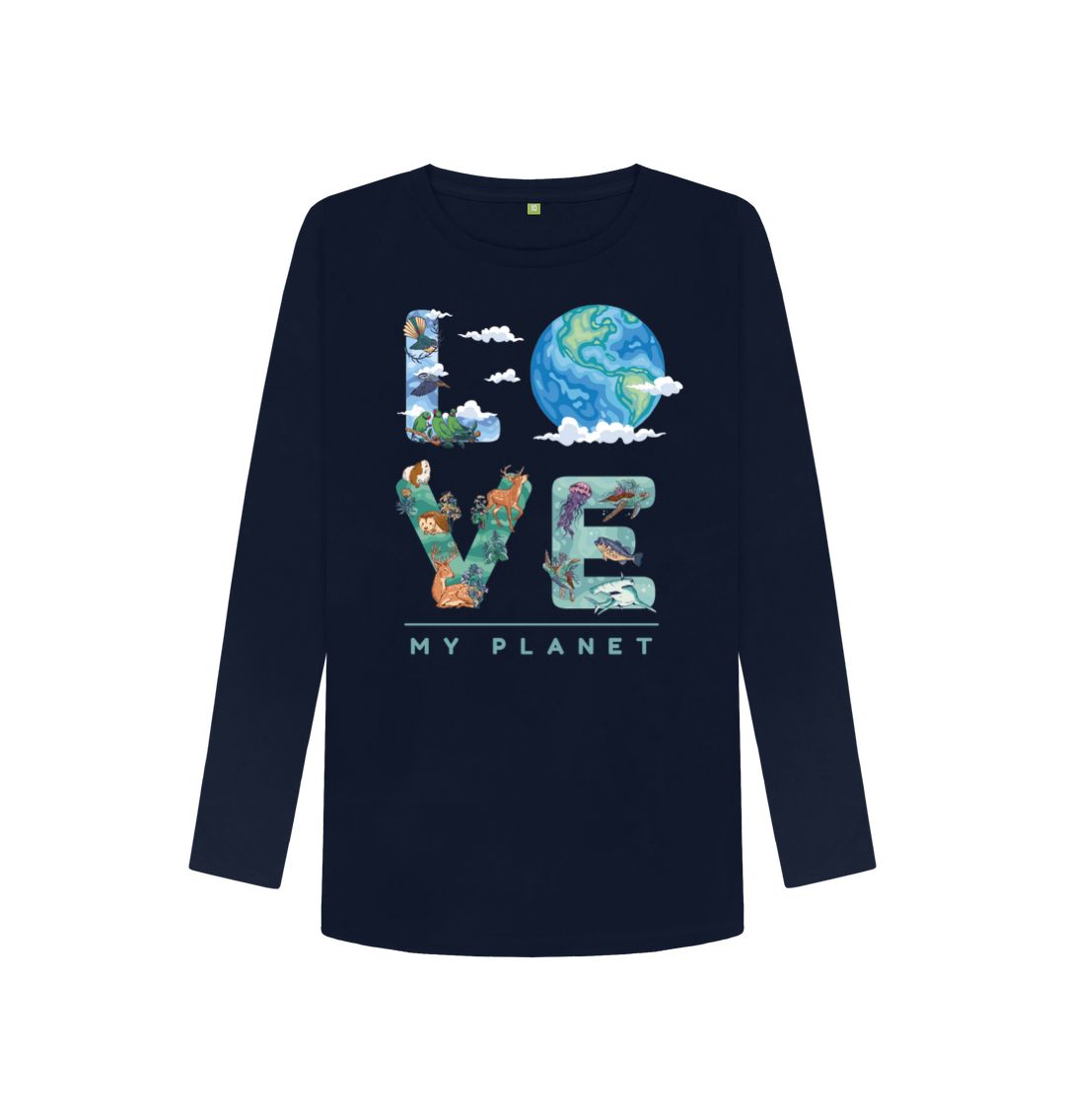 Navy Blue Love My Planet Women's Long Sleeve T-shirt