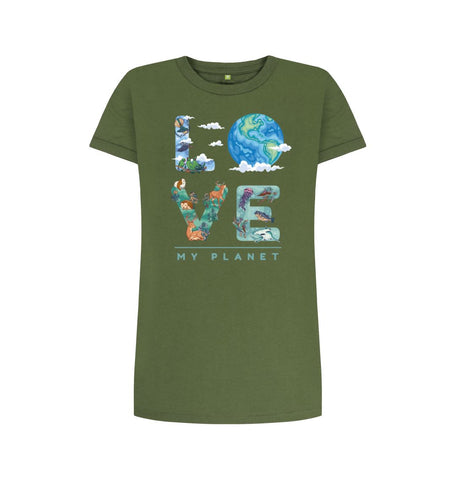 Khaki Love My Planet Women's T-shirt Dress
