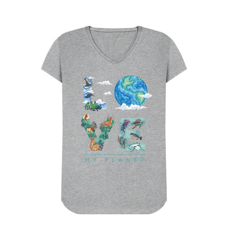 Athletic Grey Love My Planet Women's V-Neck T-Shirt