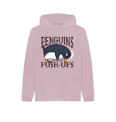 Mauve Penguins Hate Push-Ups Kids Pullover Hoodie