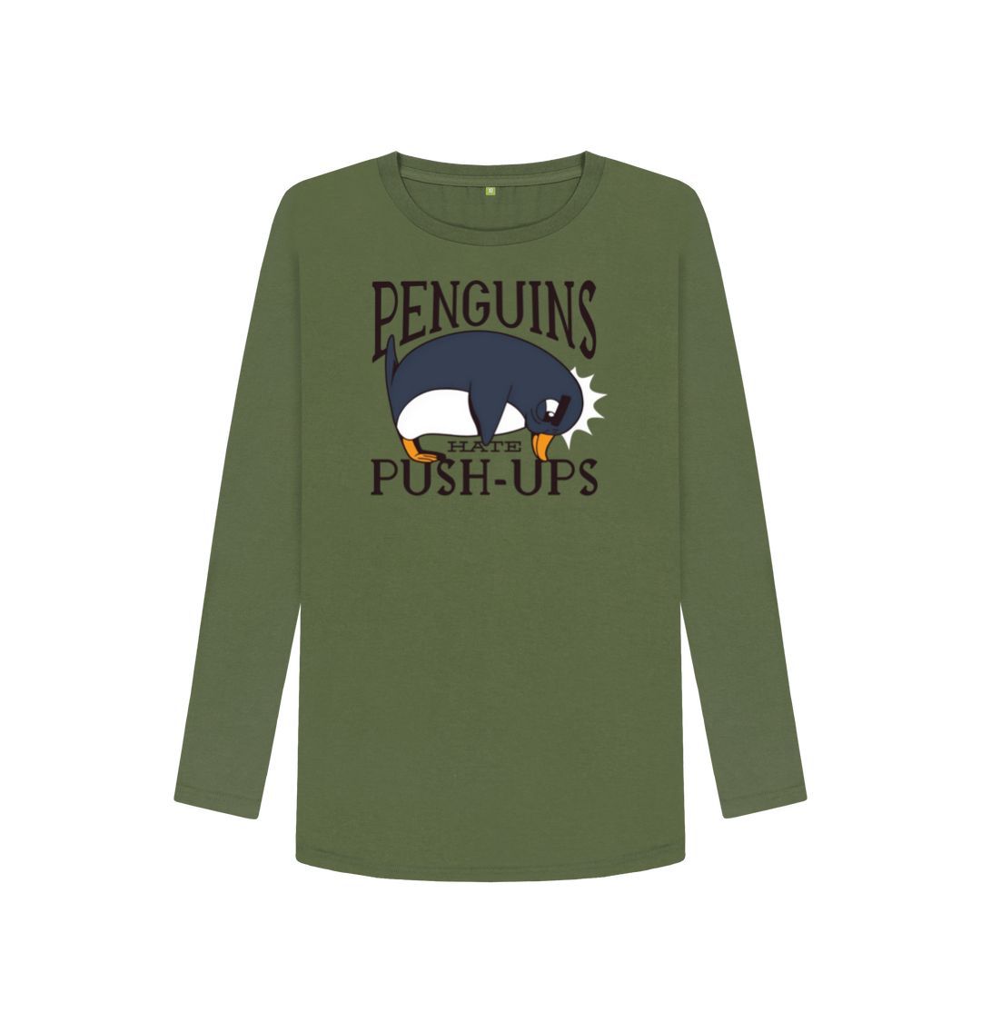 Khaki Penguins Hate Push-Ups Women's Long Sleeve T-Shirt