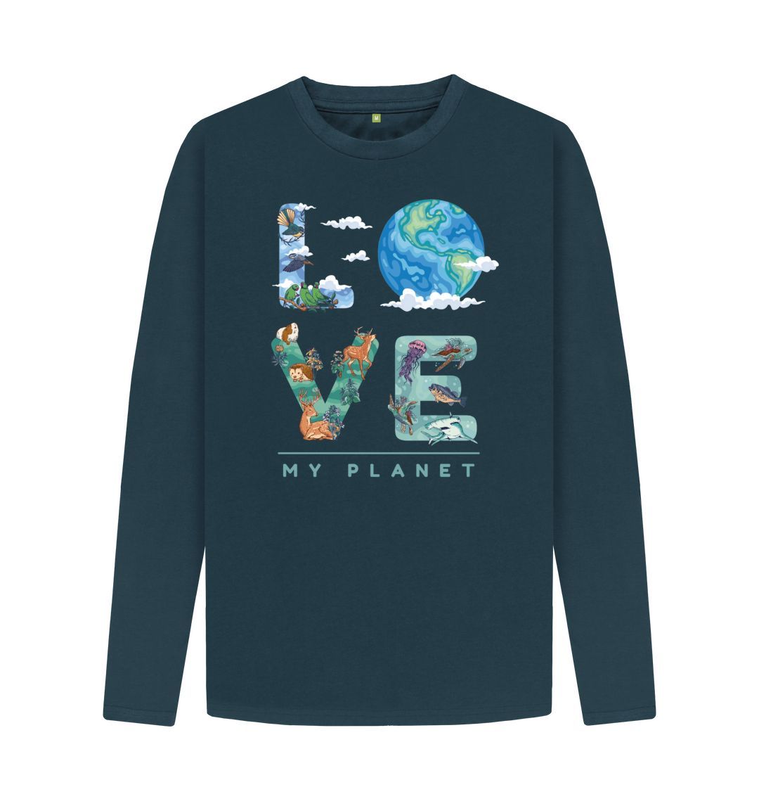 Denim Blue Love My Planet Men's Long Sleeve T-Shirt