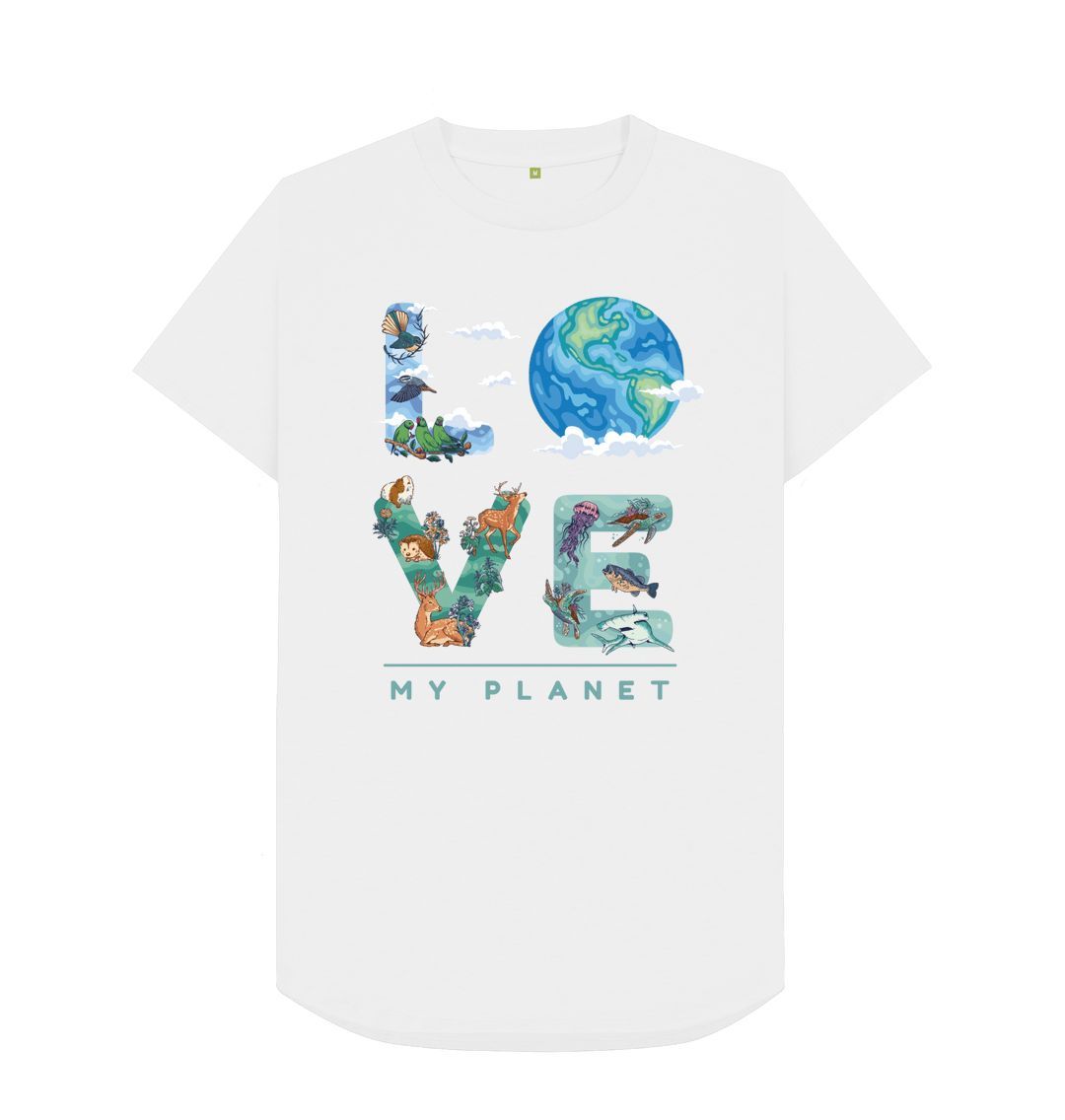 White Love My Planet Men's Longline T-Shirt