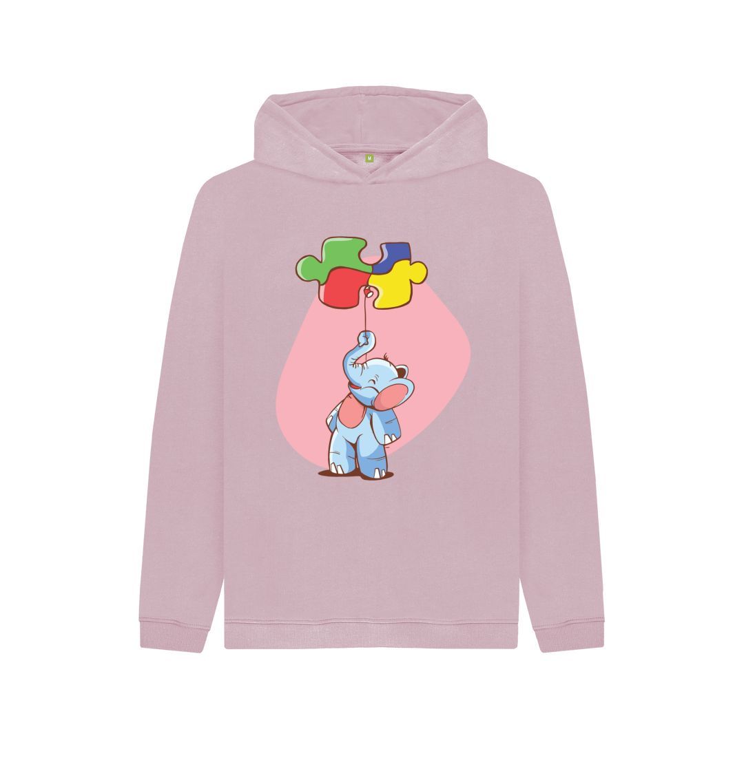 Mauve Elephant Balloon Puzzle Kids Pullover Hoodie