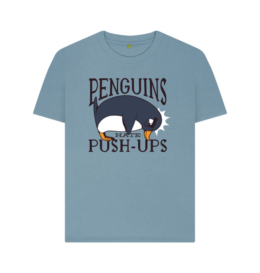 Stone Blue Penguins Hate Push-Ups Women's T-Shirt