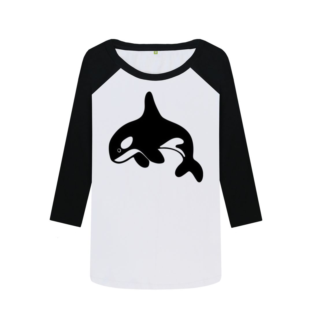 Black-White Orca Women's Baseball T-Shirt