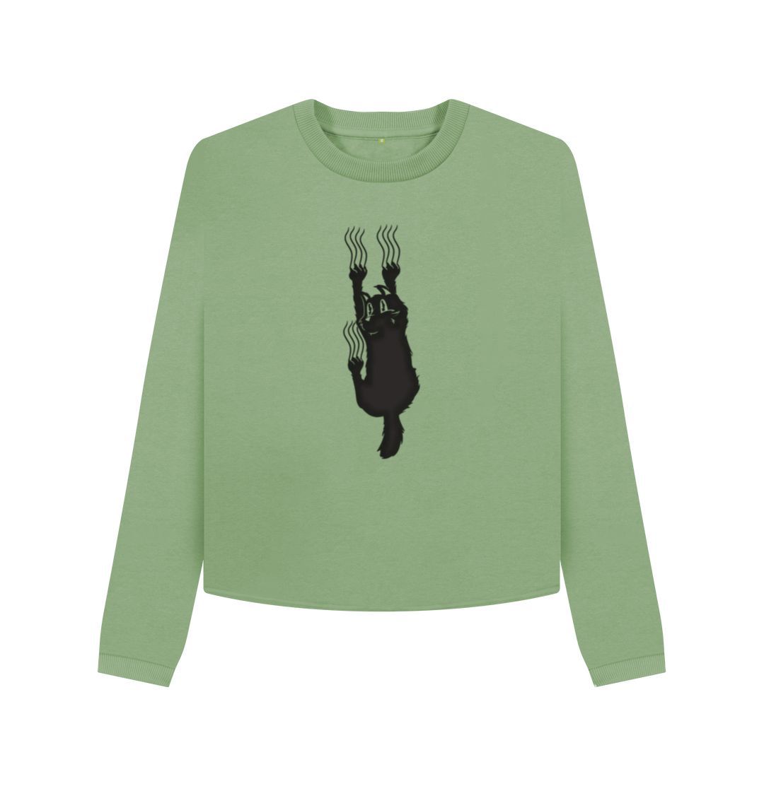 Sage Hang In There Cat Women's Boxy Jumper