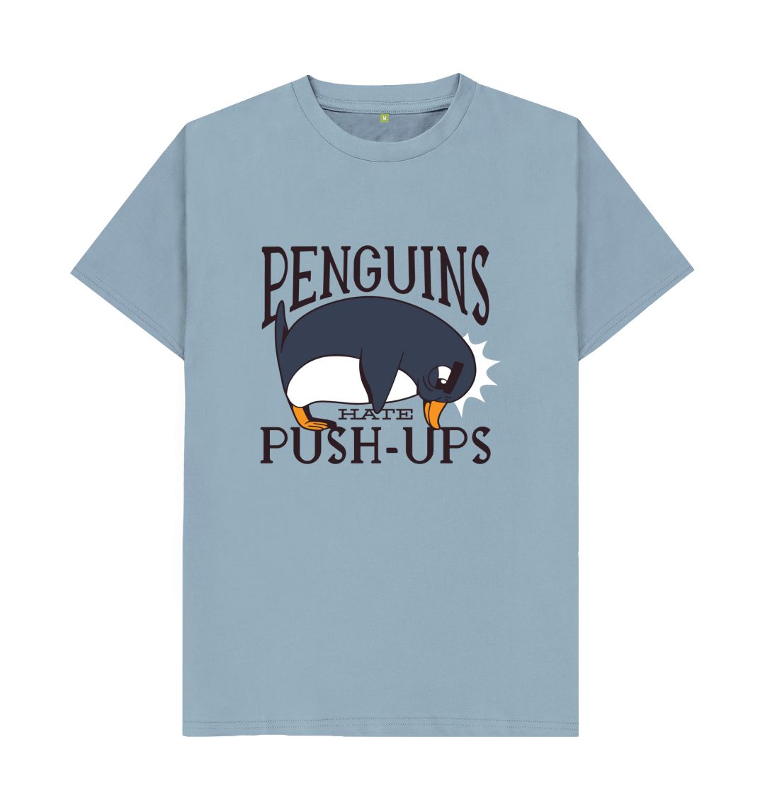 Stone Blue Penguins Hate Push-Ups Men's T-Shirt