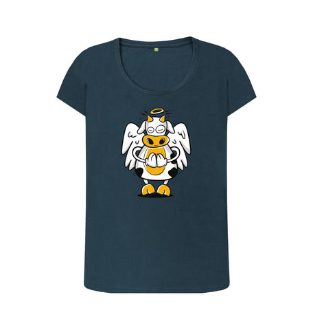 Denim Blue Angelic Cow Women's Scoop Neck T-Shirt