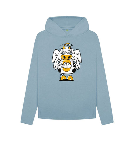 Stone Blue Angelic Cow Women's Relaxed Fit Hoodie