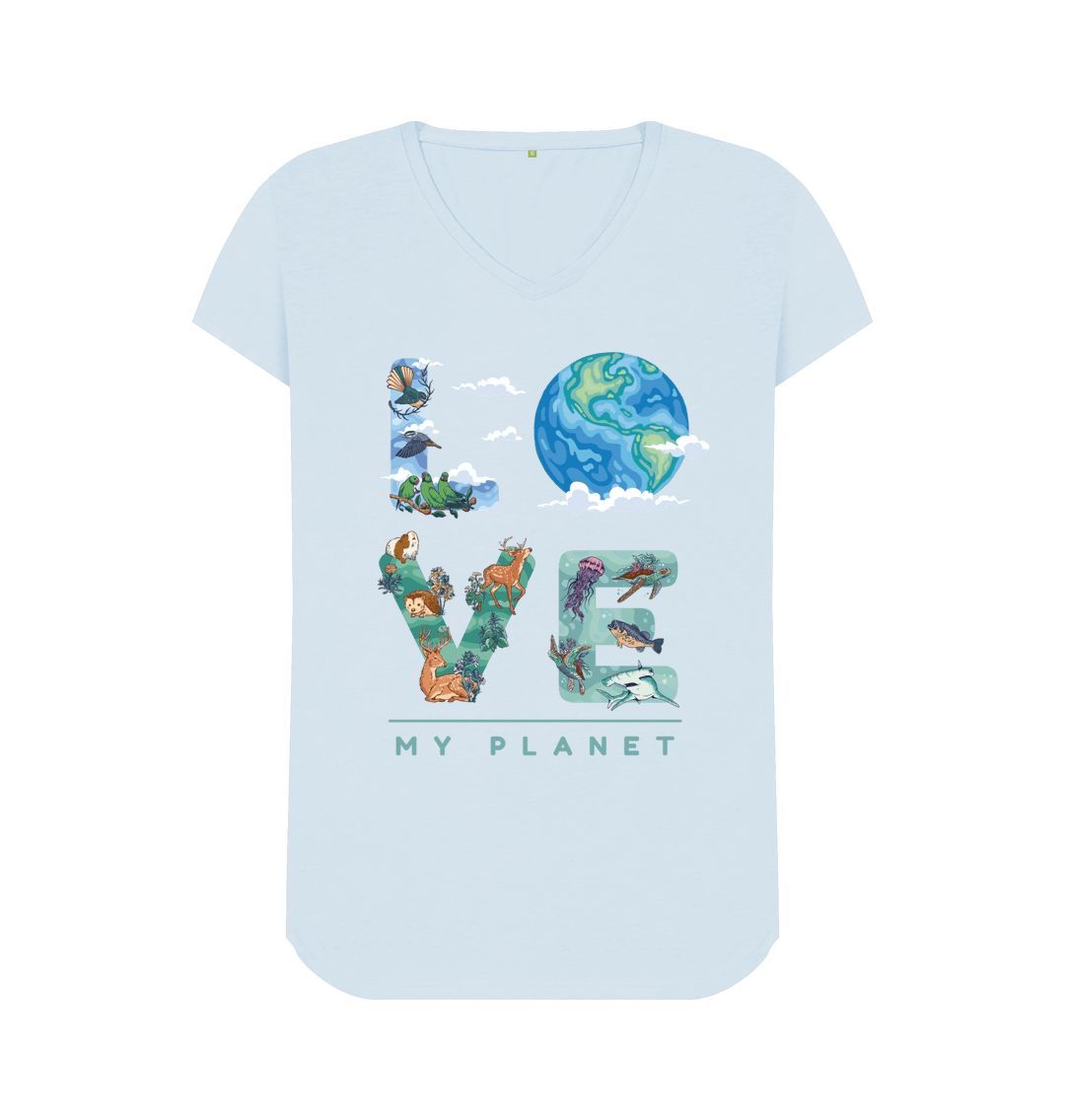 Sky Blue Love My Planet Women's V-Neck T-Shirt