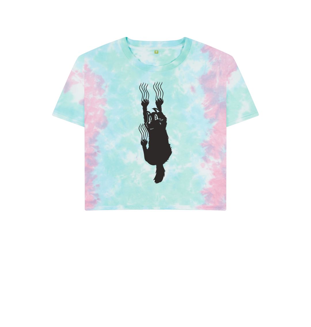 Pastel Tie Dye Hang In There Cat Women's Boxy Tee