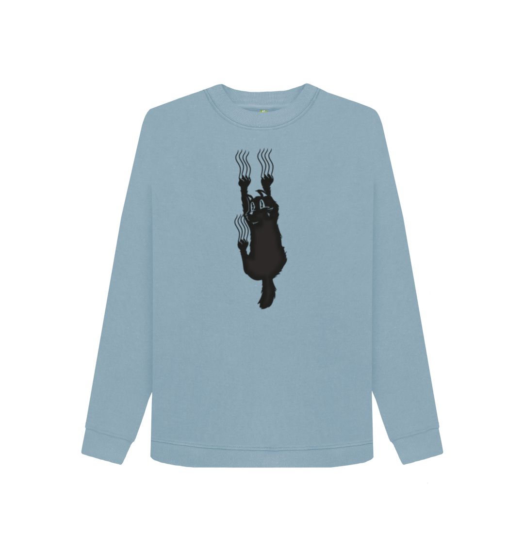 Stone Blue Hang In There Cat Women's Crewneck Sweater