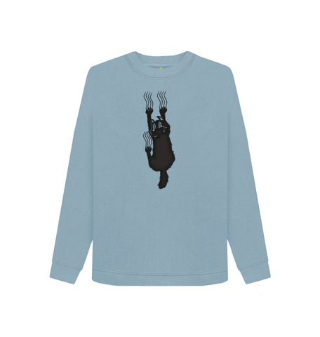 Stone Blue Hang In There Cat Women's Crewneck Sweater