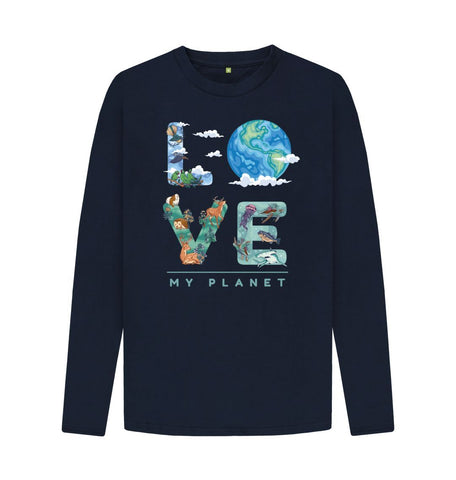Navy Blue Love My Planet Men's Long Sleeve T-Shirt