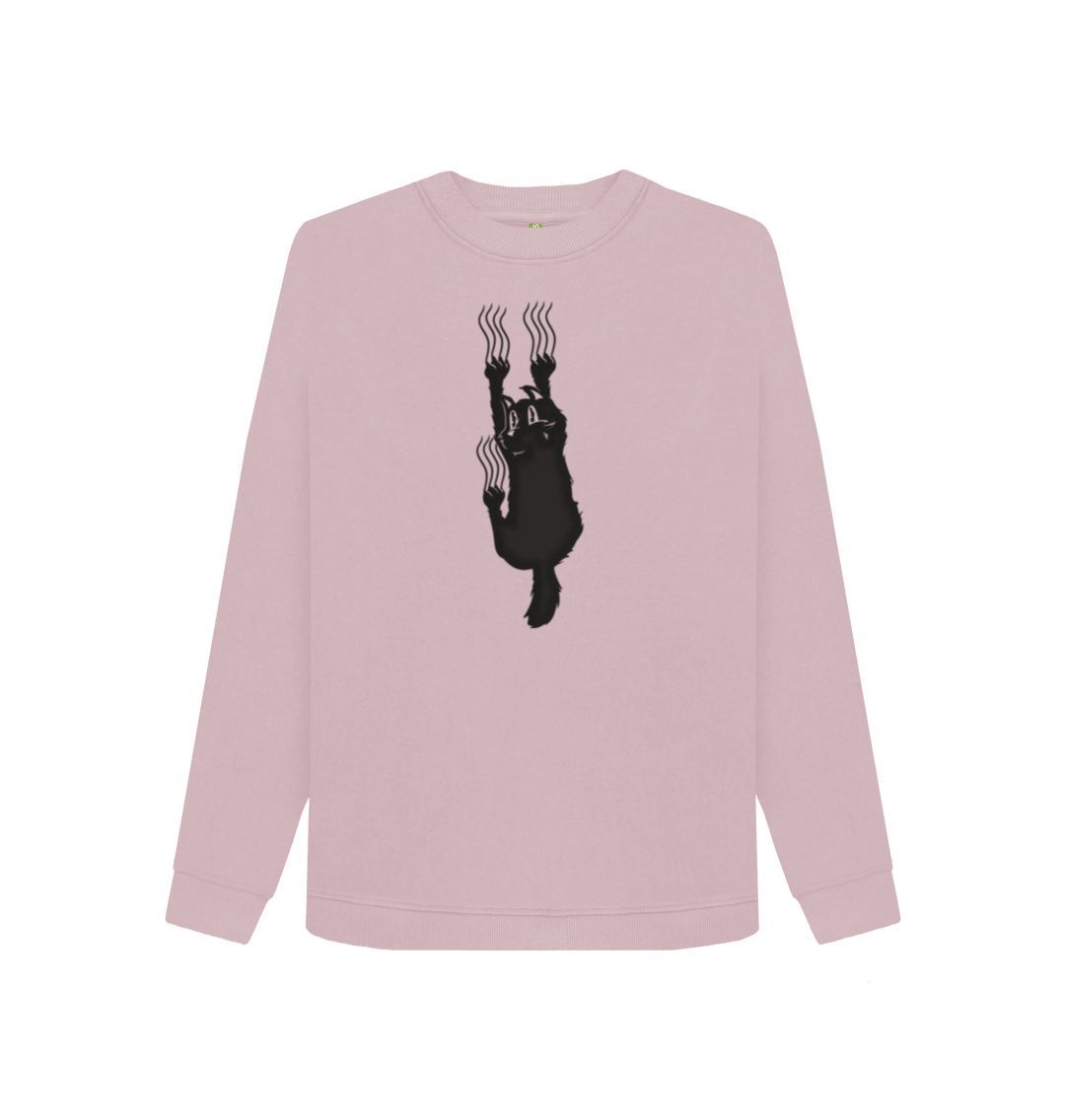 Mauve Hang In There Cat Women's Crewneck Sweater