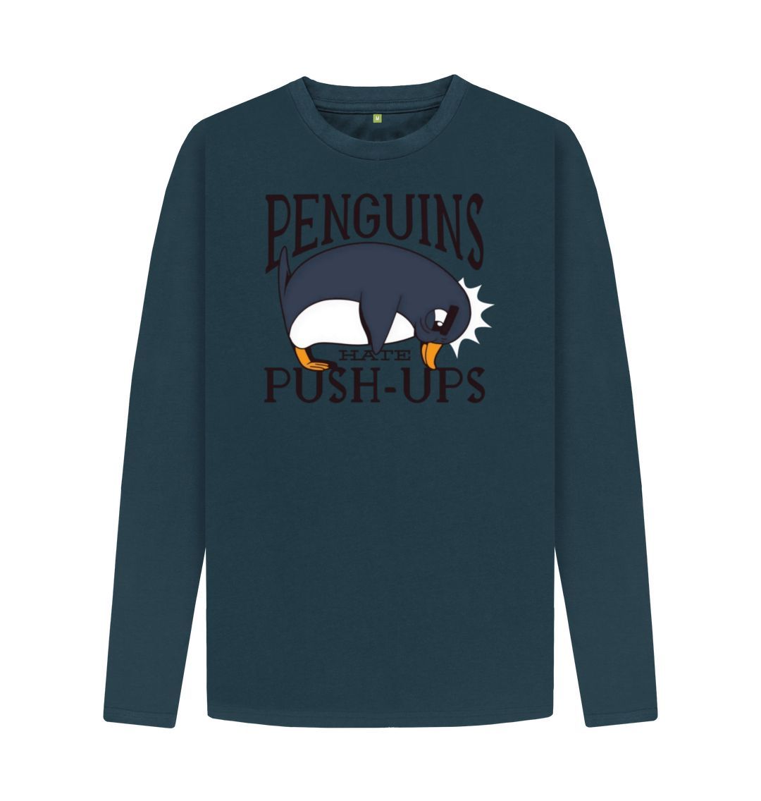 Denim Blue Penguins Hate Push-Ups Men's Long Sleeve T-Shirt
