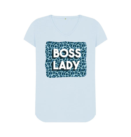 Sky Blue Boss Lady Women's V-Neck T-Shirt