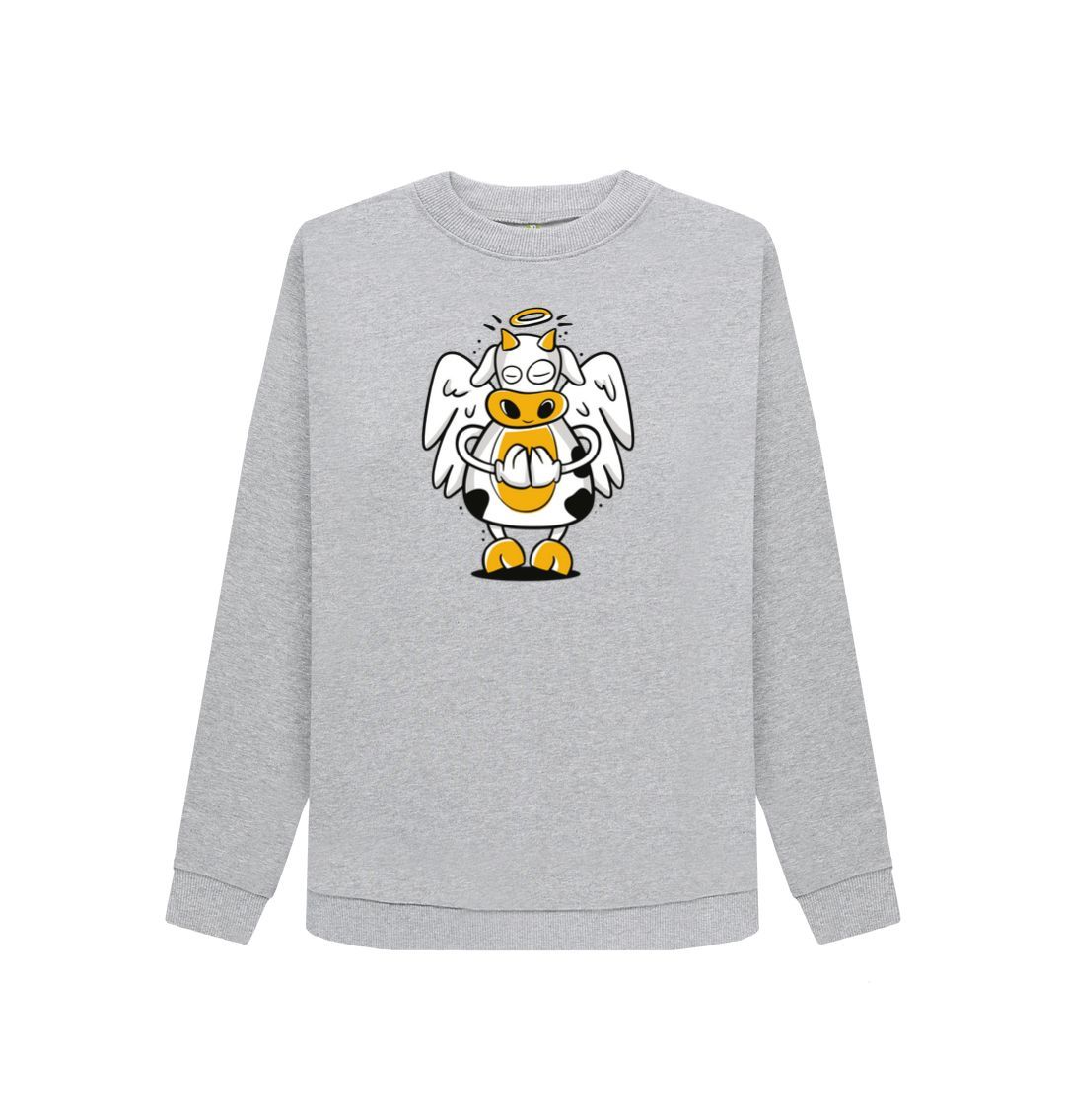 Light Heather Angelic Cow Women's Crewneck Sweater