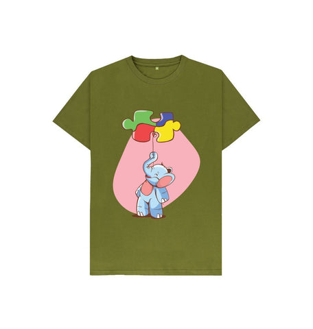 Moss Green Elephant Balloon Puzzle Kids T-Shirt