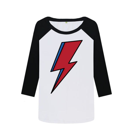 Black-White Lightning Bolt Women's Baseball T-Shirt
