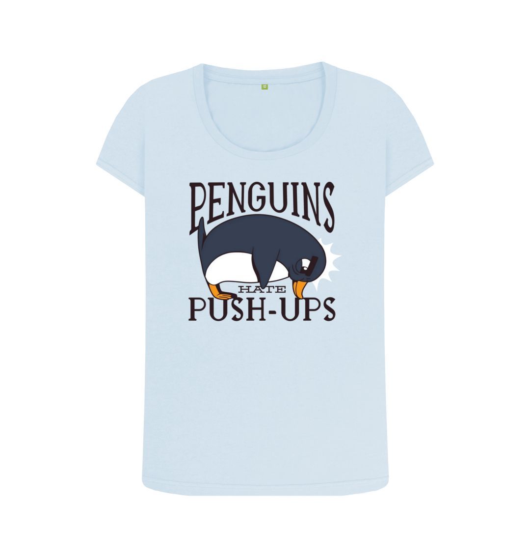 Sky Blue Penguins Hate Push-Ups Women's Scoop Neck T-Shirt