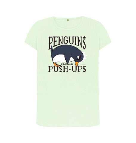 Pastel Green Penguins Hate Push-Ups Women's Crew Neck T-Shirt