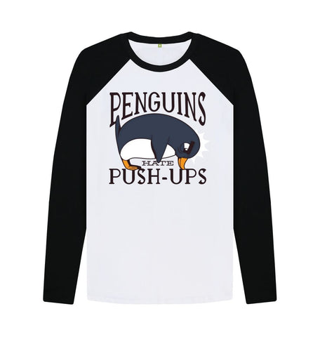 Black-White Penguins Hate Push-Ups Men's Baseball T-Shirt