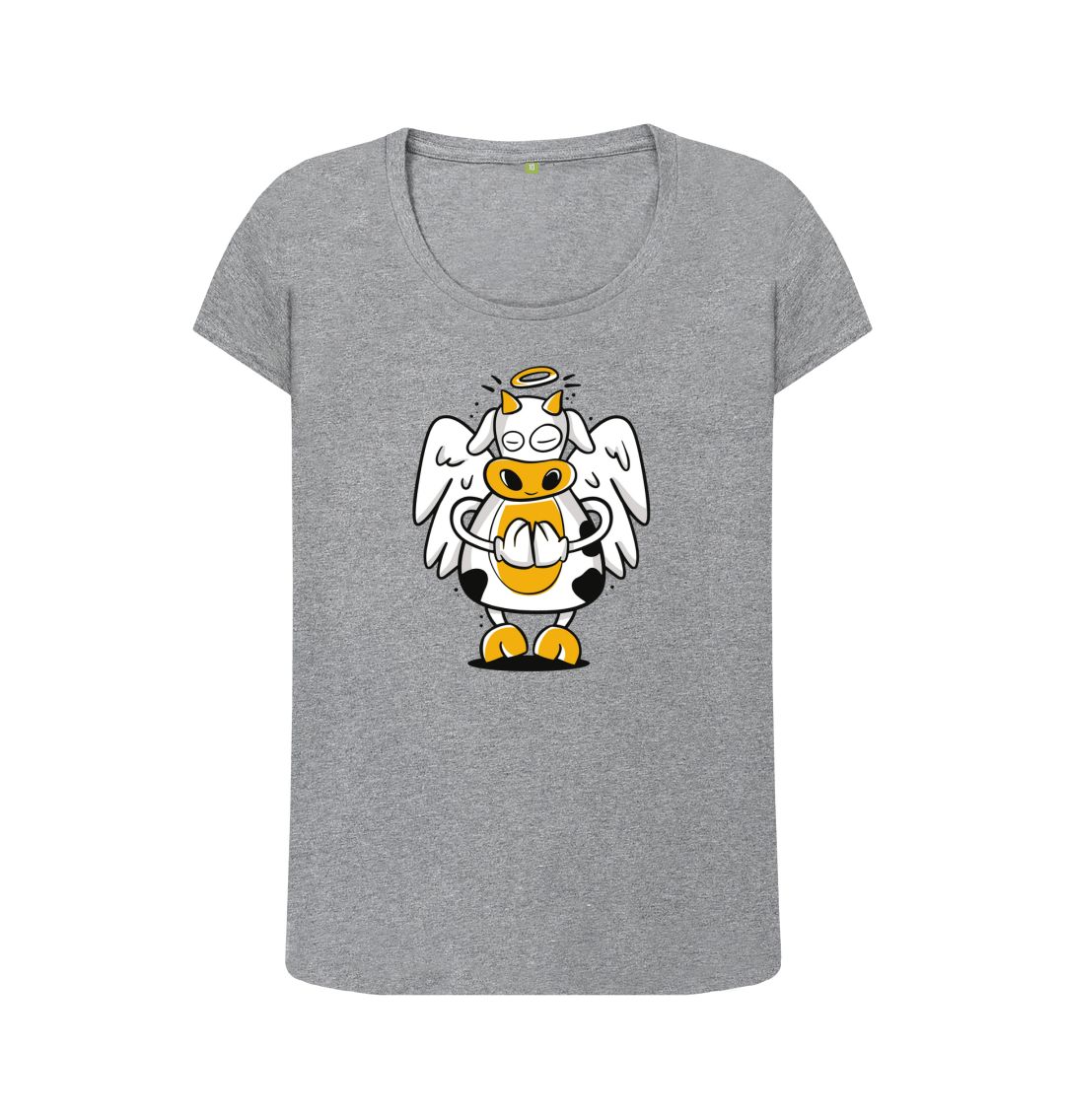 Athletic Grey Angelic Cow Women's Scoop Neck T-Shirt