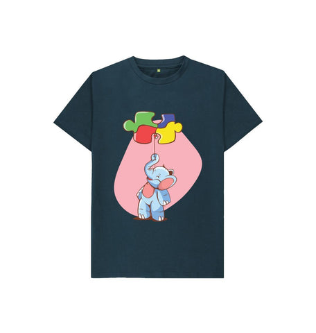 Denim Blue Elephant Balloon Puzzle Kids T-Shirt