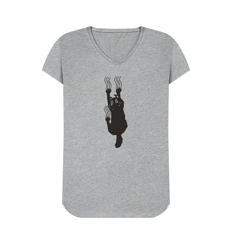 Athletic Grey Hang In There Cat Women's V-Neck T-Shirt
