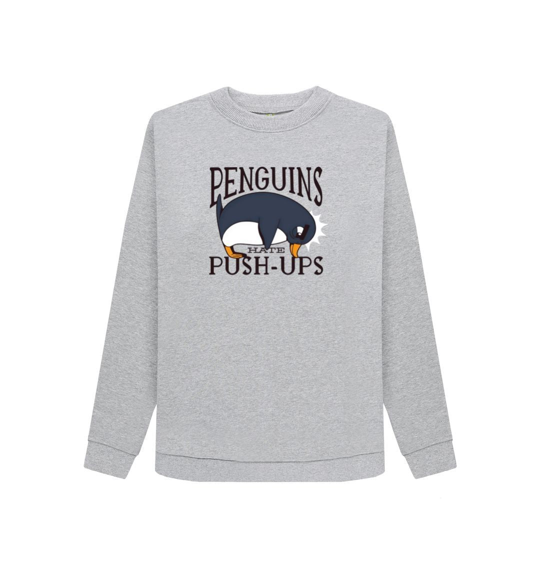 Light Heather Penguins Hate Push-Ups Women's Crewneck Sweater