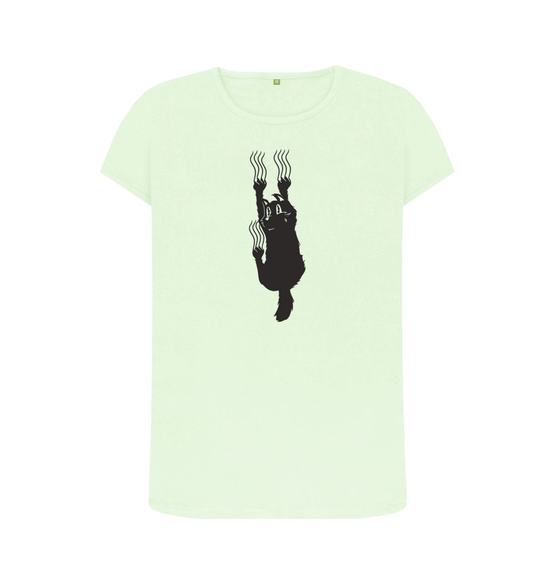 Pastel Green Hang In There Cat Women's Crew Neck T-Shirt