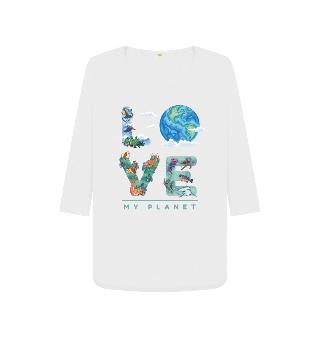 White Love My Planet Women's 3\/4 Sleeve T-shirt