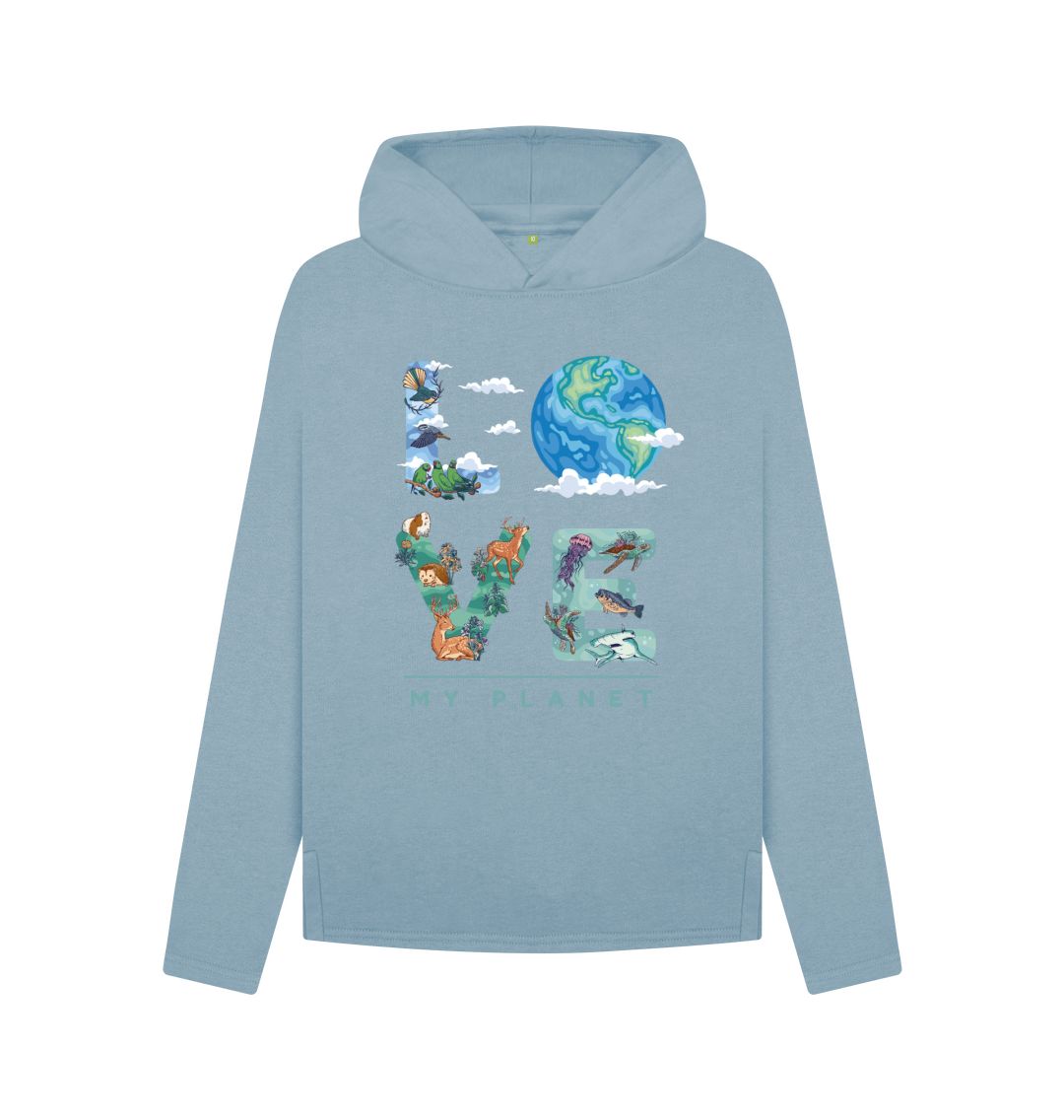 Stone Blue Love My Planet Women's Relaxed Fit Hoodie