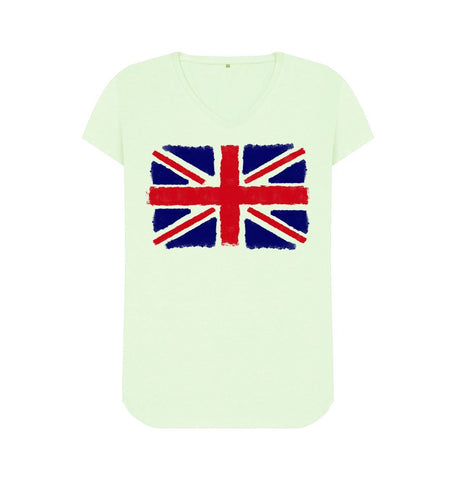 Pastel Green Union Jack Women's V-Neck T-Shirt