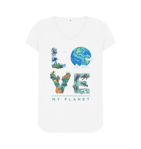 White Love My Planet Women's V-Neck T-Shirt