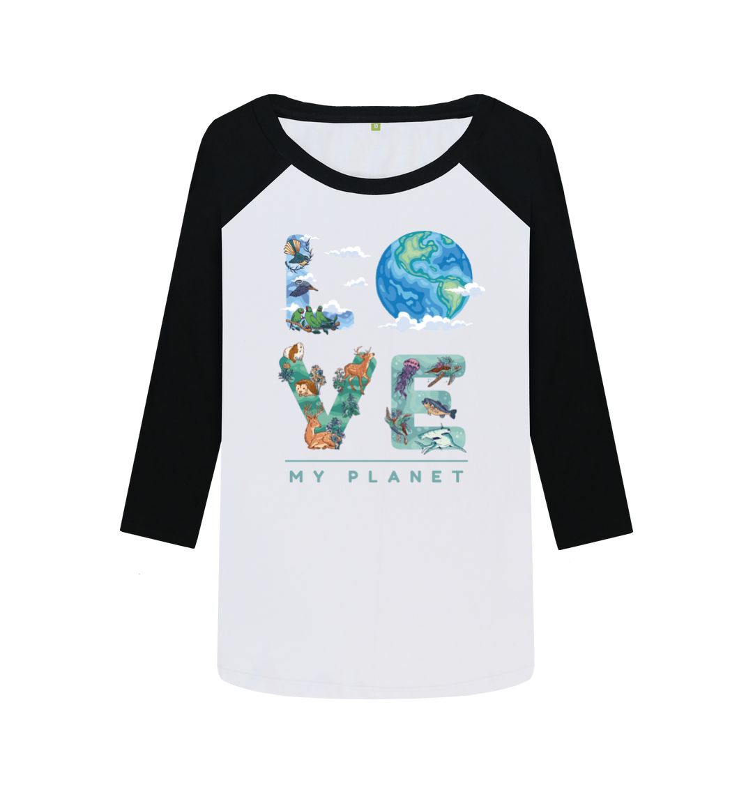 Black-White Love My Planet Women's Baseball T-shirt