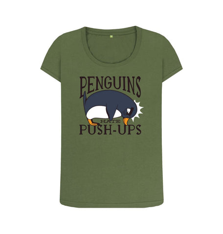 Khaki Penguins Hate Push-Ups Women's Scoop Neck T-Shirt