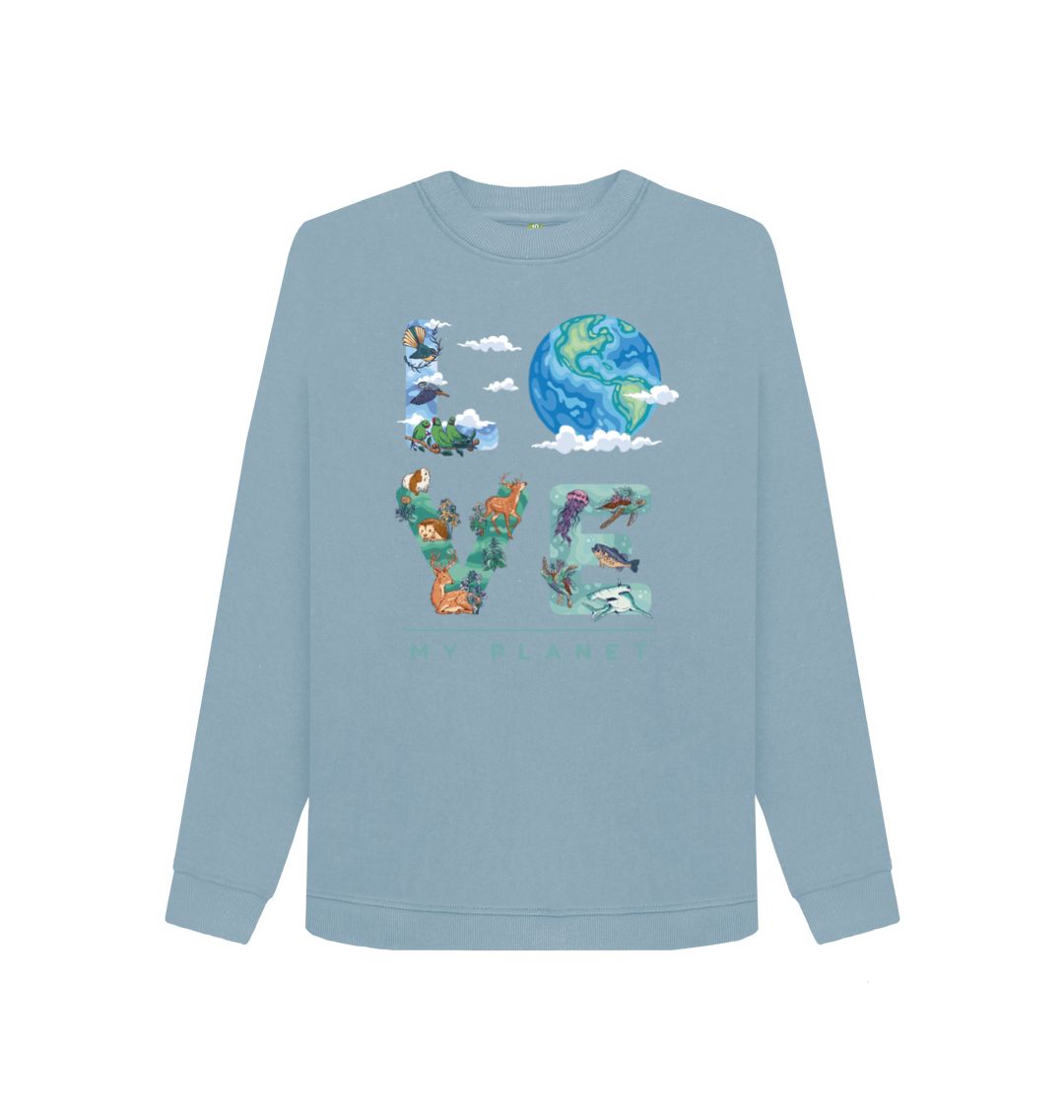 Stone Blue Love My Planet Women's Crewneck Sweater