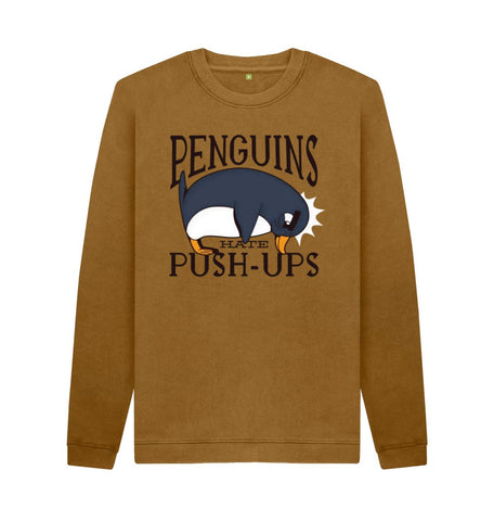 Brown Penguins Hate Push-Ups Men's Crew Neck Sweater
