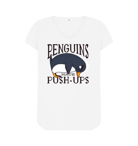 White Penguins Hate Push-Ups Women's V-Neck T-Shirt