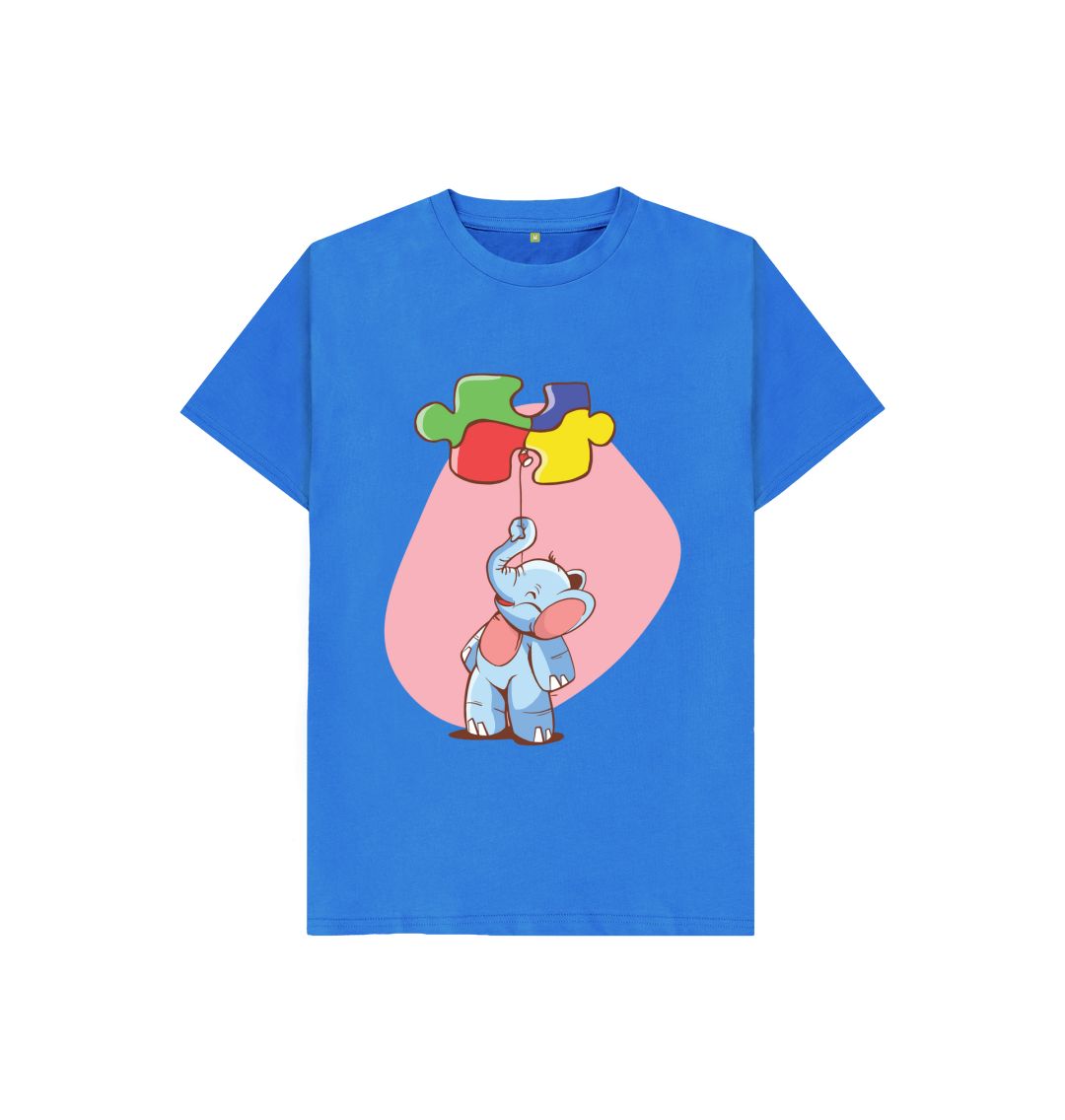 Bright Blue Elephant Balloon Puzzle Kids T-Shirt