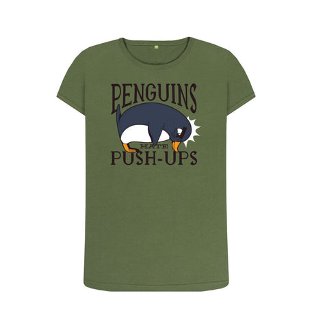 Khaki Penguins Hate Push-Ups Women's Crew Neck T-Shirt