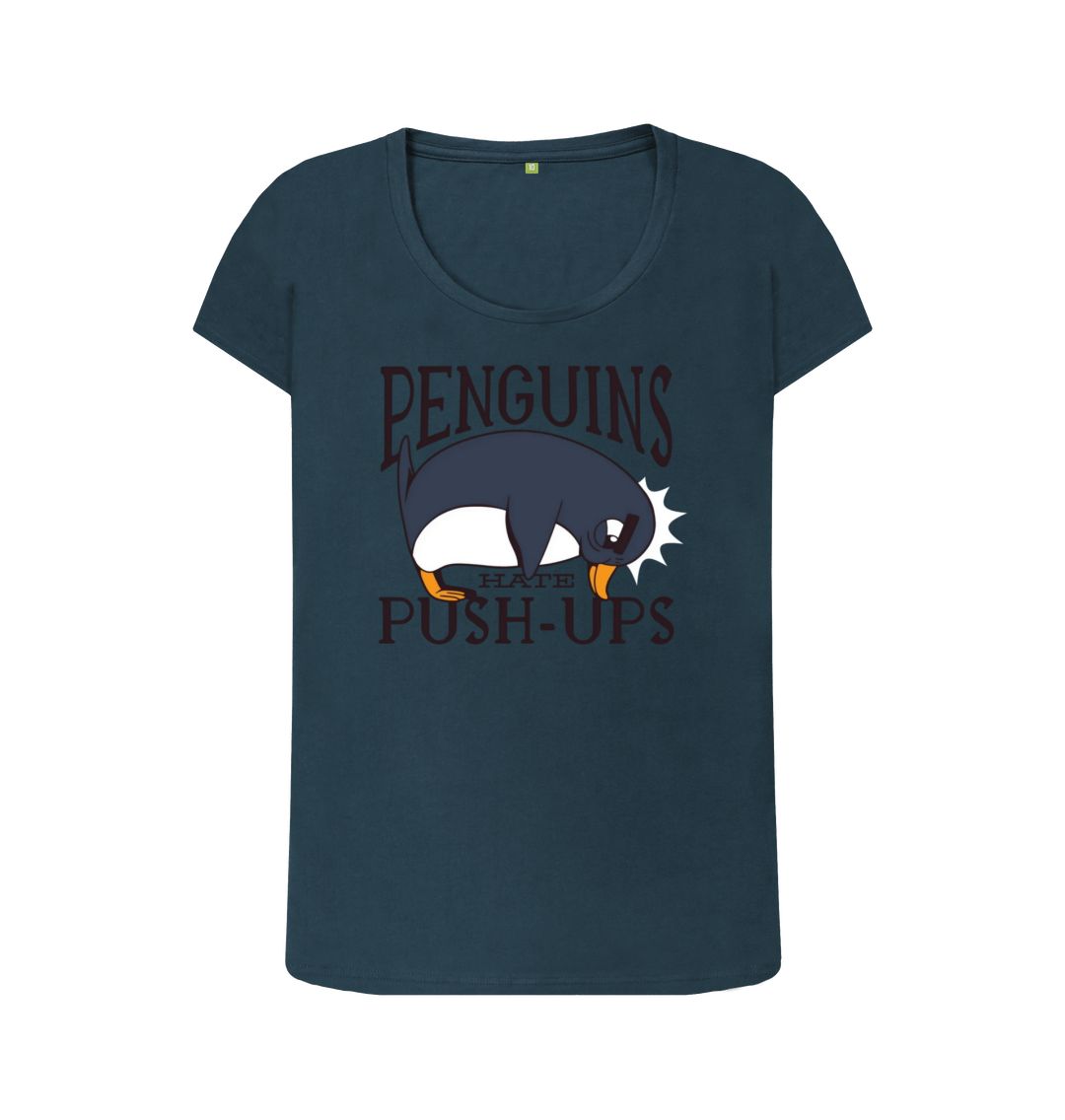 Denim Blue Penguins Hate Push-Ups Women's Scoop Neck T-Shirt