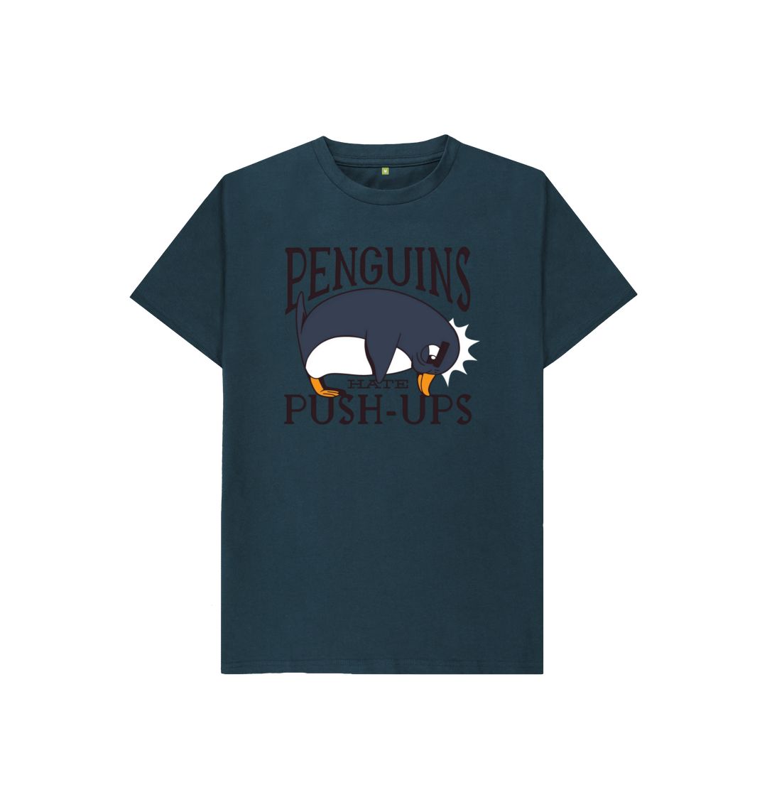 Denim Blue Penguins Hate Push-Ups Kids T-Shirt