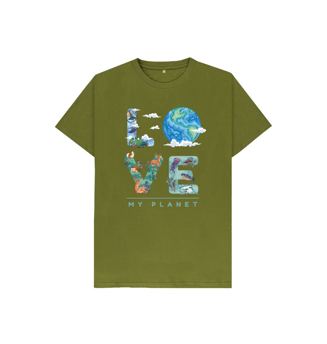 Moss Green Love My Planet Kids T-Shirt