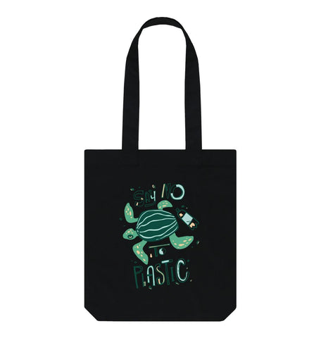 Black Say No to Plastic Tote Bag