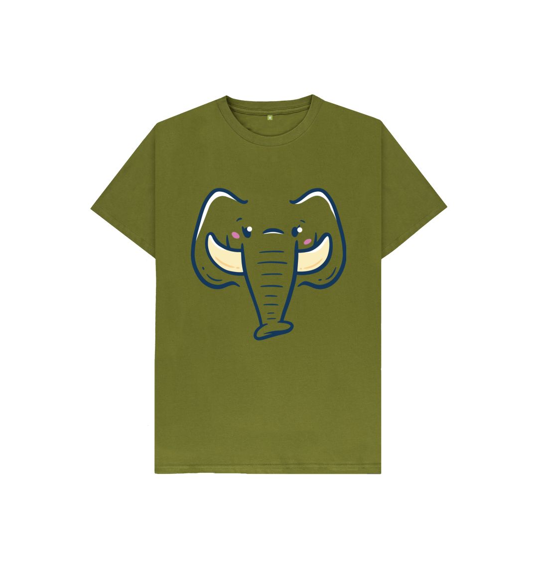 Moss Green Happy Elephant Kids T-Shirt